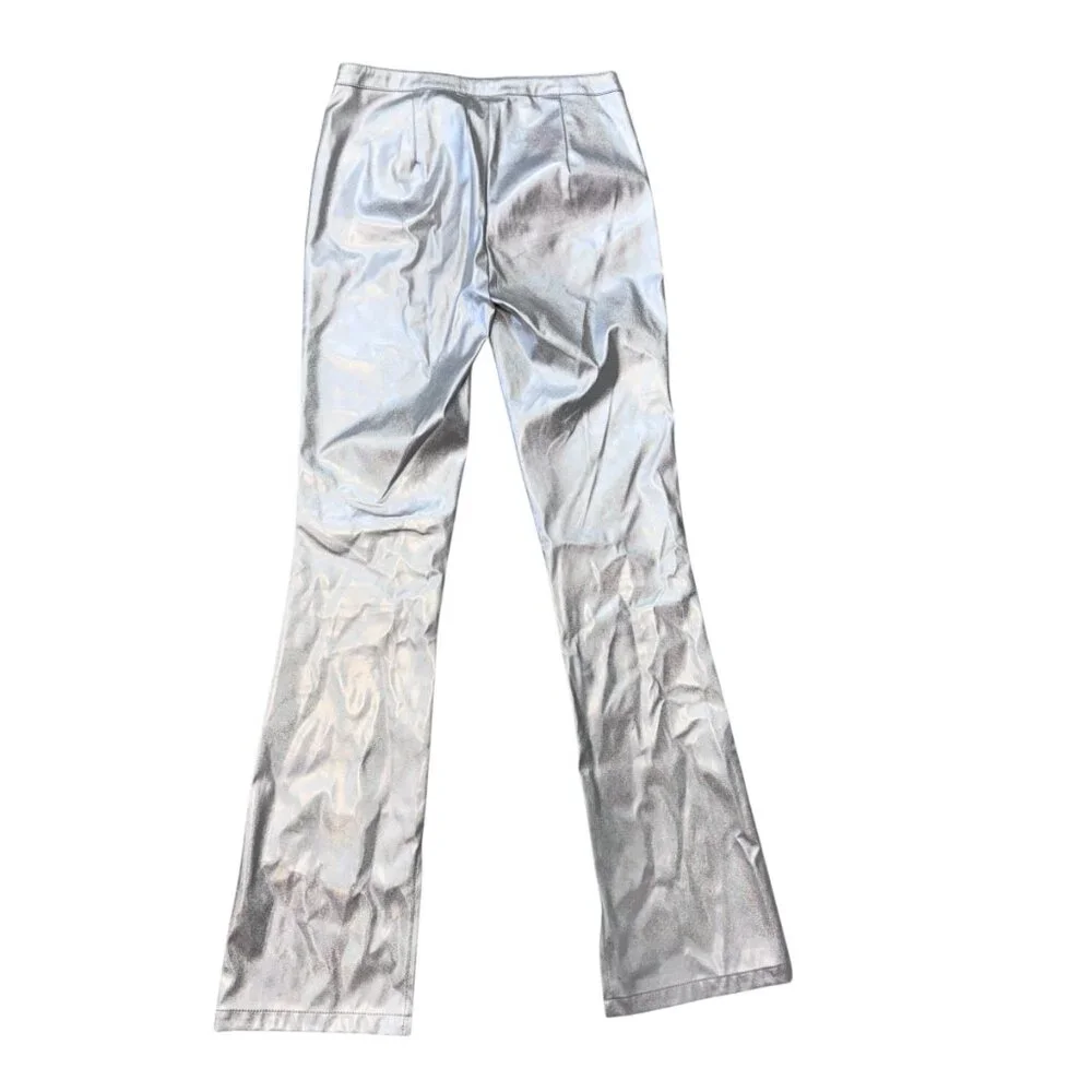 ASOS Design Sparkly Metallic Silver Flare Split Hem Pants Women's size 0
